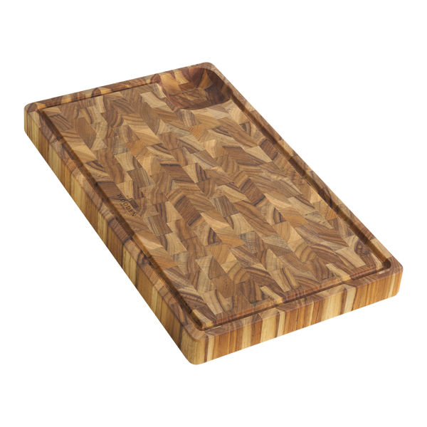 Teak cutting board large butcher block with juice groove and corner well