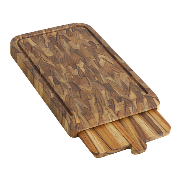 Teak cutting board 2-in-1 butcher block and serving tray with juice groove