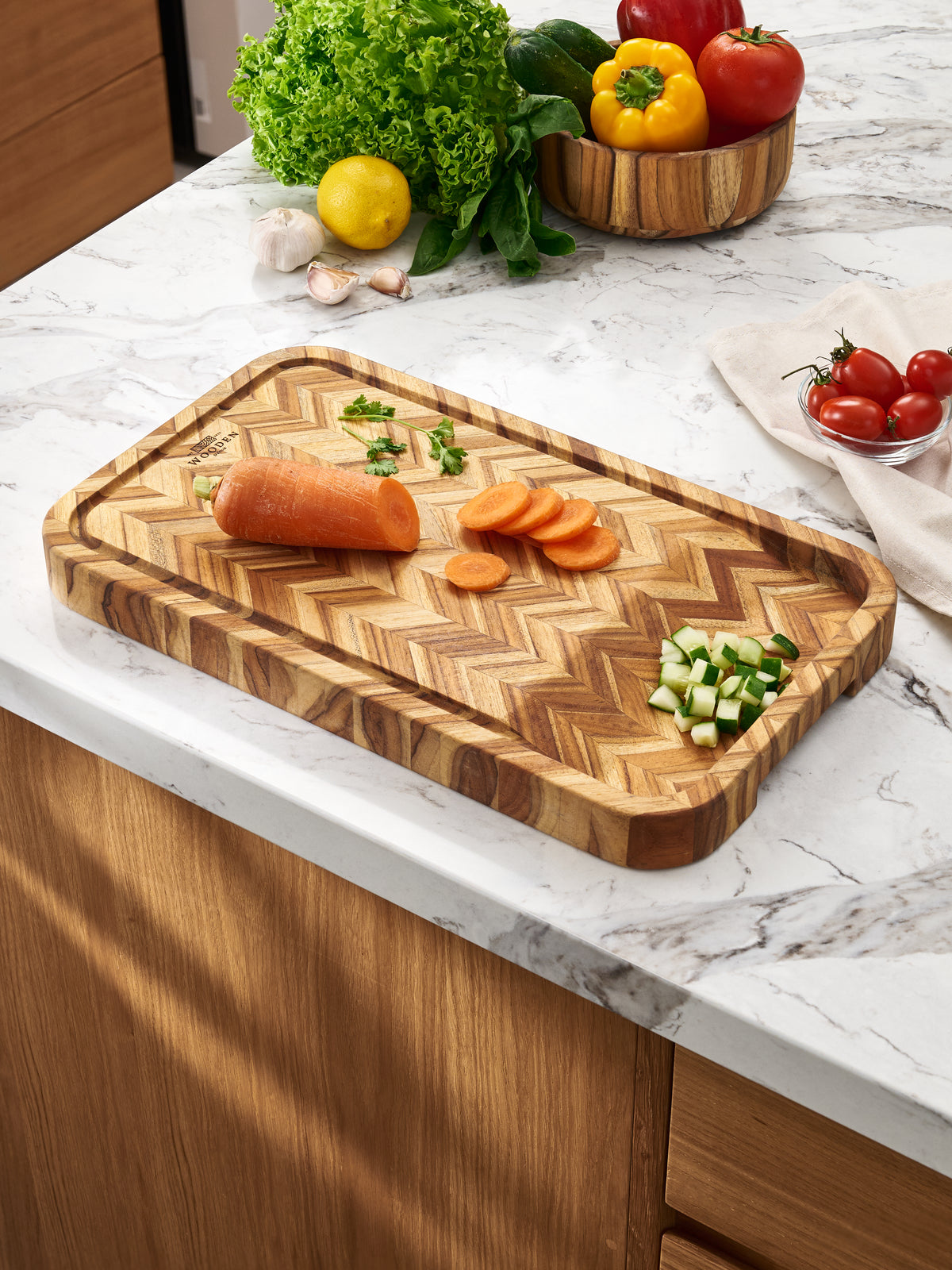 The Hill - Herringbone Teak Cutting Board