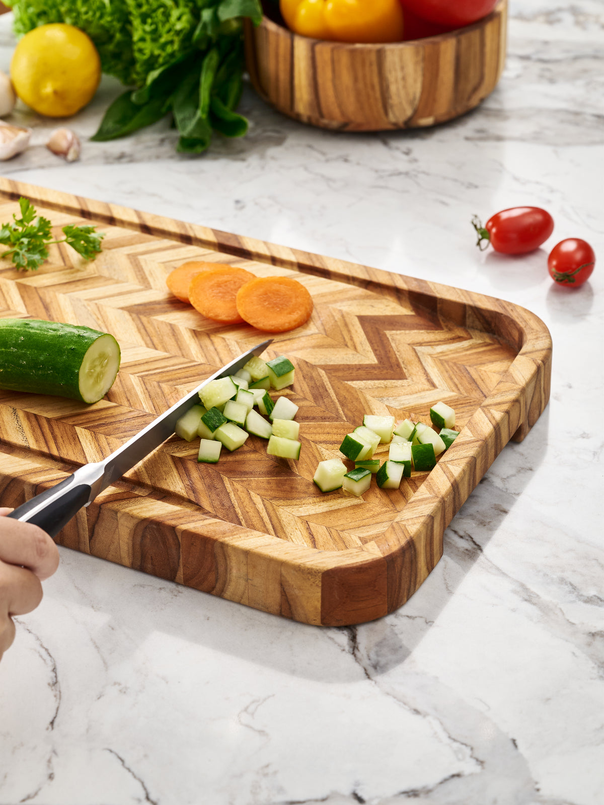 The Hill - Herringbone Teak Cutting Board