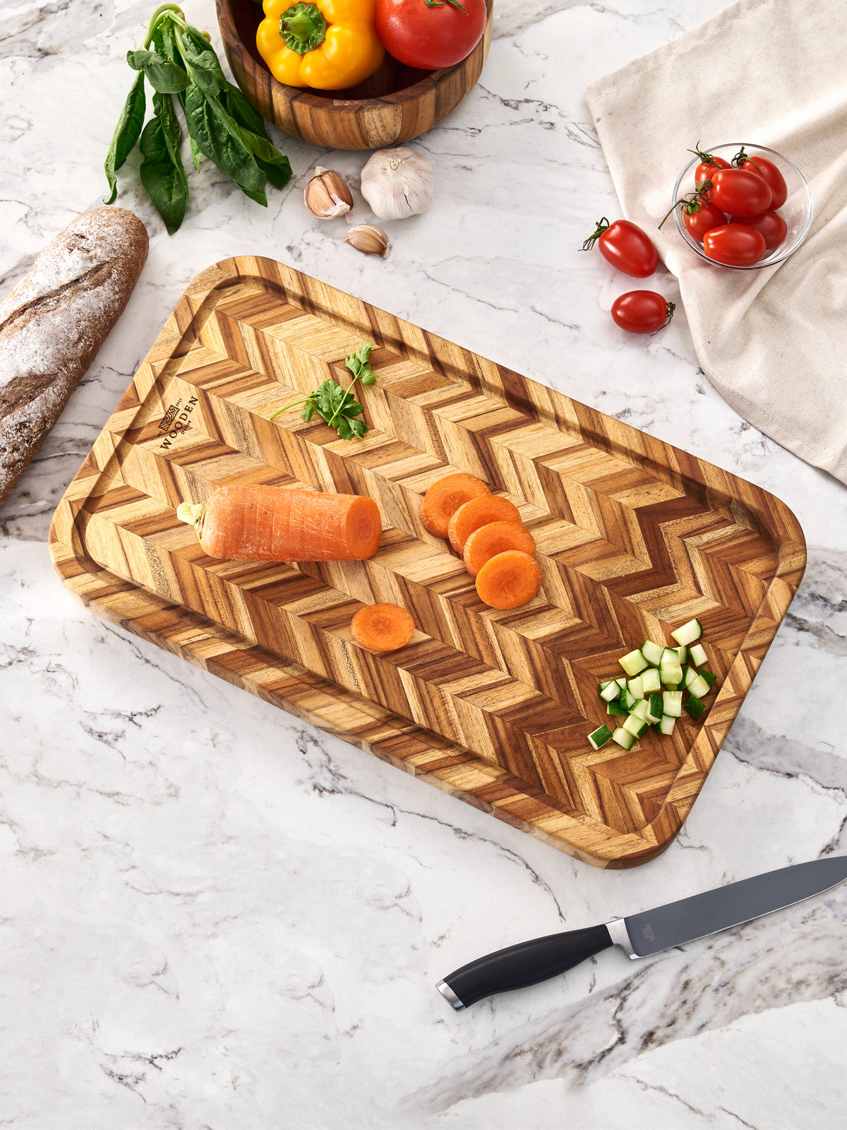 The Hill - Herringbone Teak Cutting Board