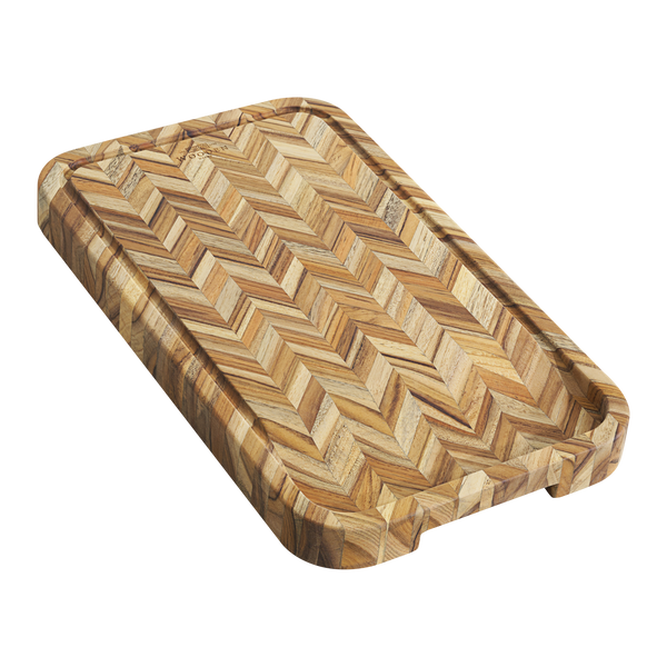Large herringbone teak cutting board butcher block with juice groove