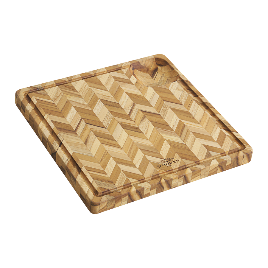 Square herringbone teak cutting board small butcher block with juice groove