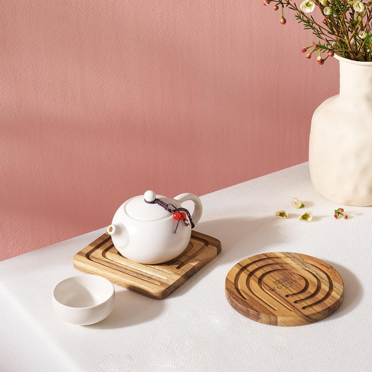 Teak wood drink coasters set of 4 food safe scratch-resistant