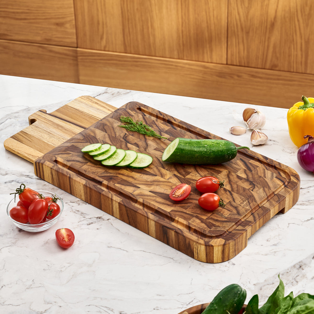 Handcrafted teak cutting board 2-in-1 charcuterie board gift ready food safe