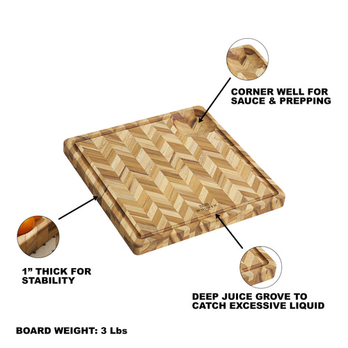 The Easy - Square Herringbone Teak Cutting Board