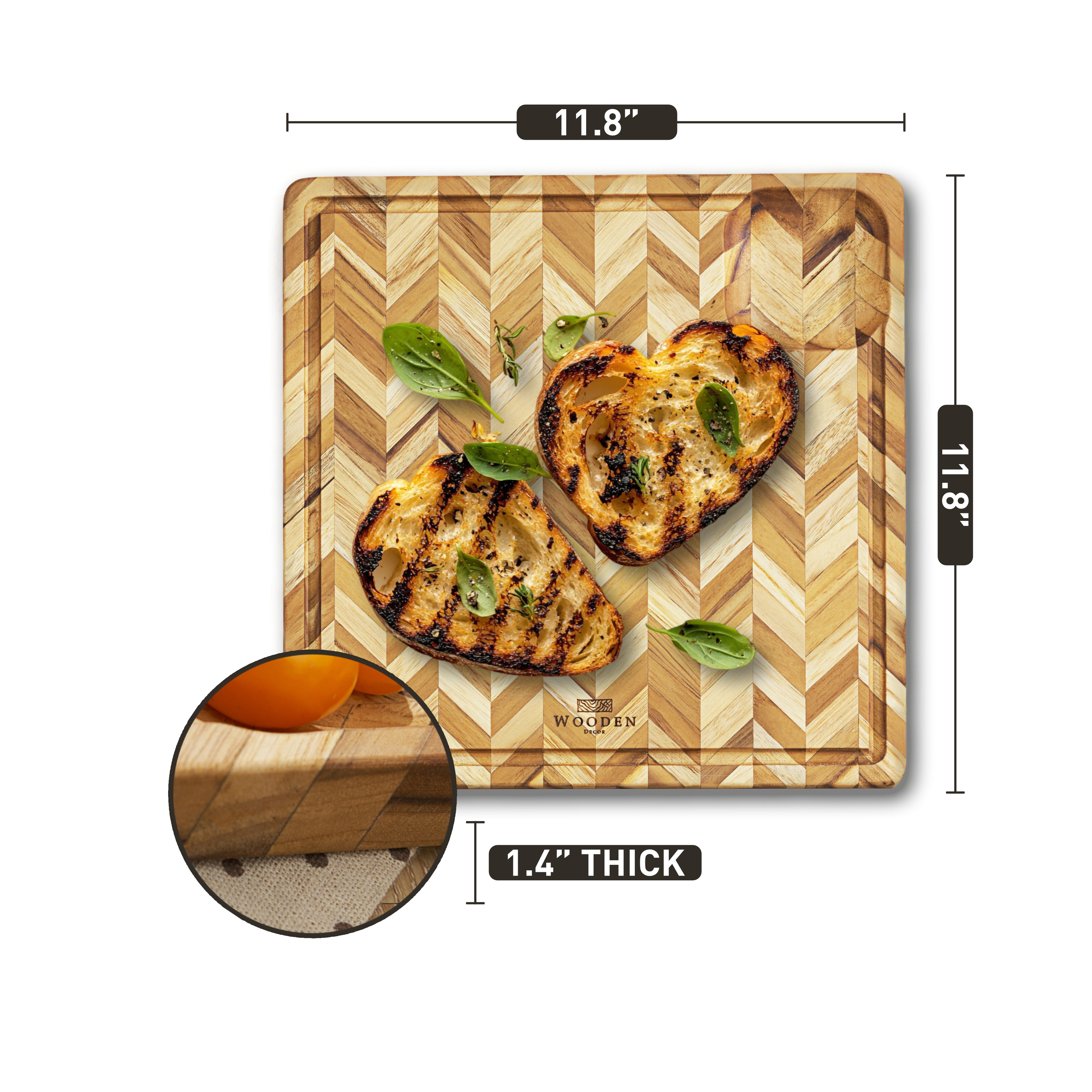 The Easy - Square Herringbone Teak Cutting Board