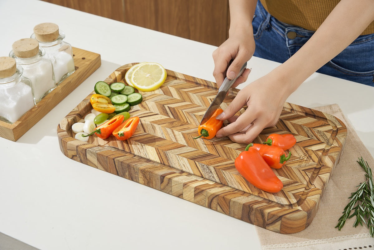 The Hill - Herringbone Teak Cutting Board